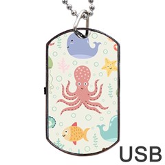 Underwater Seamless Pattern Light Background Funny Dog Tag USB Flash (Two Sides)