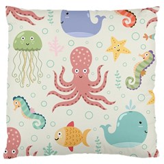 Underwater Seamless Pattern Light Background Funny Large Cushion Case (One Side)