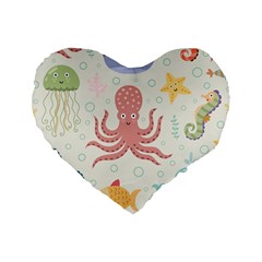 Underwater Seamless Pattern Light Background Funny Standard 16  Premium Heart Shape Cushions