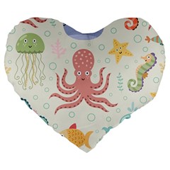 Underwater Seamless Pattern Light Background Funny Large 19  Premium Heart Shape Cushions