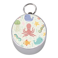 Underwater Seamless Pattern Light Background Funny Mini Silver Compasses