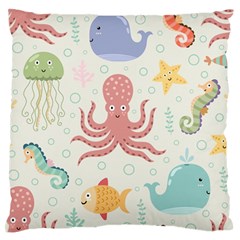 Underwater Seamless Pattern Light Background Funny Large Flano Cushion Case (One Side)