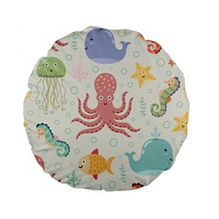 Underwater Seamless Pattern Light Background Funny Standard 15  Premium Flano Round Cushions