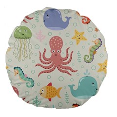 Underwater Seamless Pattern Light Background Funny Large 18  Premium Flano Round Cushions