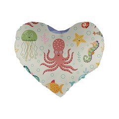 Underwater Seamless Pattern Light Background Funny Standard 16  Premium Flano Heart Shape Cushions