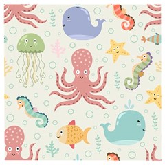 Underwater Seamless Pattern Light Background Funny Wooden Puzzle Square