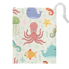 Underwater Seamless Pattern Light Background Funny Drawstring Pouch (5XL)