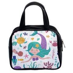 Set Cute Mermaid Seaweeds Marine Inhabitants Classic Handbag (two Sides)