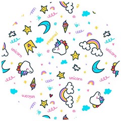 Unicorns Rainbows Seamless Pattern Wooden Puzzle Round by Wegoenart