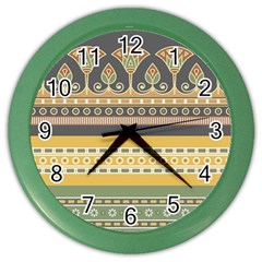 Seamless Pattern Egyptian Ornament With Lotus Flower Color Wall Clock by Wegoenart