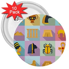 Egypt Icons Set Flat Style 3  Buttons (10 Pack)  by Wegoenart
