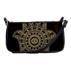 Hamsa Hand Drawn Symbol With Flower Decorative Pattern Shoulder Clutch Bag by Wegoenart