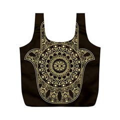 Hamsa Hand Drawn Symbol With Flower Decorative Pattern Full Print Recycle Bag (m) by Wegoenart