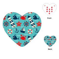 Seamless Pattern Nautical Icons Cartoon Style Playing Cards Single Design (Heart)