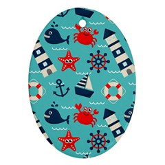 Seamless Pattern Nautical Icons Cartoon Style Oval Ornament (Two Sides)