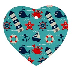 Seamless Pattern Nautical Icons Cartoon Style Heart Ornament (Two Sides)