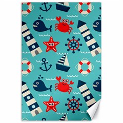 Seamless Pattern Nautical Icons Cartoon Style Canvas 24  x 36 