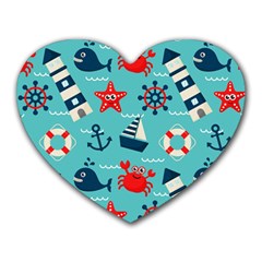 Seamless Pattern Nautical Icons Cartoon Style Heart Mousepads
