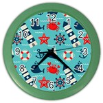 Seamless Pattern Nautical Icons Cartoon Style Color Wall Clock Front
