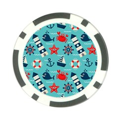 Seamless Pattern Nautical Icons Cartoon Style Poker Chip Card Guard (10 pack)