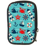 Seamless Pattern Nautical Icons Cartoon Style Compact Camera Leather Case Front