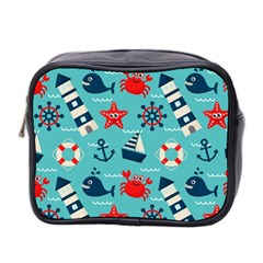 Seamless Pattern Nautical Icons Cartoon Style Mini Toiletries Bag (Two Sides)