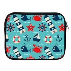 Seamless Pattern Nautical Icons Cartoon Style Apple iPad 2/3/4 Zipper Cases