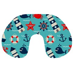 Seamless Pattern Nautical Icons Cartoon Style Travel Neck Pillow