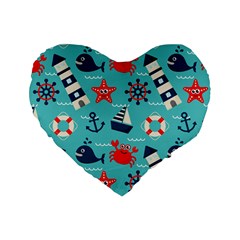 Seamless Pattern Nautical Icons Cartoon Style Standard 16  Premium Flano Heart Shape Cushions