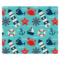 Seamless Pattern Nautical Icons Cartoon Style Double Sided Flano Blanket (Small) 