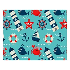 Seamless Pattern Nautical Icons Cartoon Style Double Sided Flano Blanket (Large) 