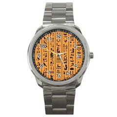 Egyptian Hieroglyphs Ancient Egypt Letters Papyrus Background Vector Old Egyptian Hieroglyph Writing Sport Metal Watch by Wegoenart