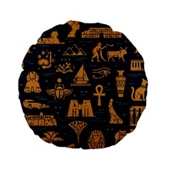 Dark Seamless Pattern Symbols Landmarks Signs Egypt Standard 15  Premium Flano Round Cushions by Wegoenart