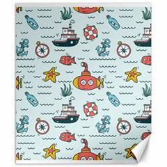 Cartoon Nautical Seamless Background Canvas 8  X 10 