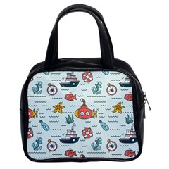 Cartoon Nautical Seamless Background Classic Handbag (two Sides) by Wegoenart