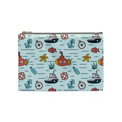 Cartoon Nautical Seamless Background Cosmetic Bag (medium)