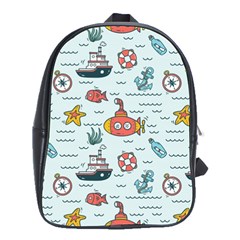 Cartoon Nautical Seamless Background School Bag (large)
