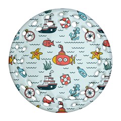 Cartoon Nautical Seamless Background Ornament (round Filigree) by Wegoenart