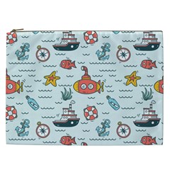 Cartoon Nautical Seamless Background Cosmetic Bag (xxl) by Wegoenart