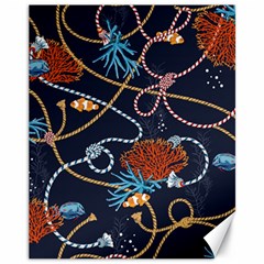 Vector Illustration Seamless Pattern With Corals Animal Trasure Marine Motif Sailor Mood Design Naut Canvas 11  X 14  by Wegoenart