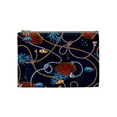 Vector Illustration Seamless Pattern With Corals Animal Trasure Marine Motif Sailor Mood Design Naut Cosmetic Bag (medium)