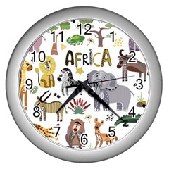 Cartoon African Animals Wall Clock (silver) by Wegoenart