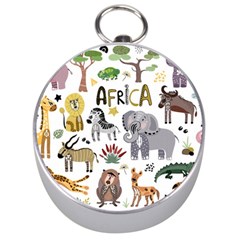 Cartoon African Animals Silver Compasses by Wegoenart