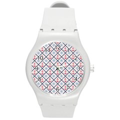 Seamless Pattern With Cross Lines Steering Wheel Anchor Round Plastic Sport Watch (m) by Wegoenart