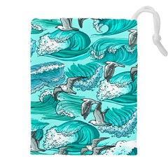 Sea Waves Seamless Pattern Drawstring Pouch (5xl) by Wegoenart