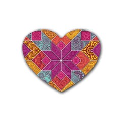 Ethnic Floral Mosaic Pattern Heart Coaster (4 Pack)  by Wegoenart