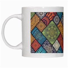 Diagonal Floral Tiles Pattern White Mugs by Wegoenart