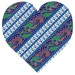 Indonesian Combination Batik With Dominant Blue Color Wooden Puzzle Heart