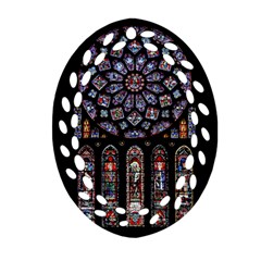 Chartres Cathedral Notre Dame De Paris Amiens Cath Stained Glass Oval Filigree Ornament (two Sides) by Wegoenart