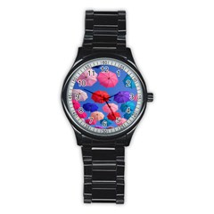 Rainbow Umbrella Stainless Steel Round Watch by Sparkle